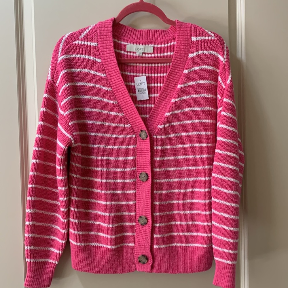 LOFT Striped Relaxed V-Neck Cardigan - NWT - Medium